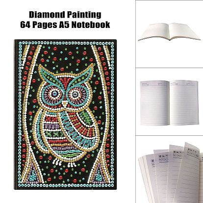 Rectangle with Owl DIY Diamond Painting Notebook Kits, Including Canvas Bag, Resin Rhinestones, Pen, Tray & Glue Clay