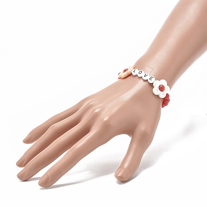 Love Flower Beads Stretch Bracelet for Kid, Acrylic & Plastic Beads Bracelet