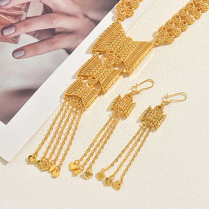 Комплекты сережек и колье из сплава с филигранными кисточками в форме сердца и полой геометрии для женщин.