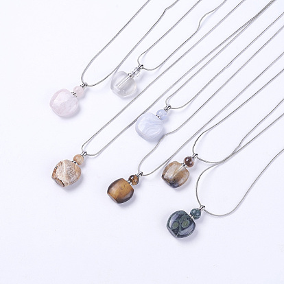 Botella de perfume de piedra mezclada natural collares pendientes, Con hallazgos de latón y gotero de plástico., manzana