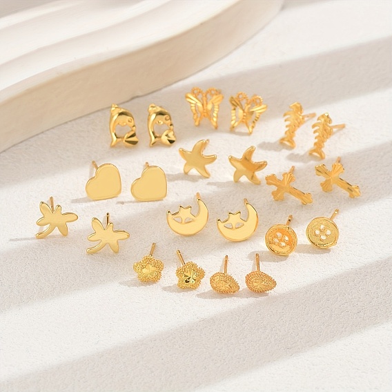 Модные латунные серьги-гвоздики, реальный 18 k позолоченный