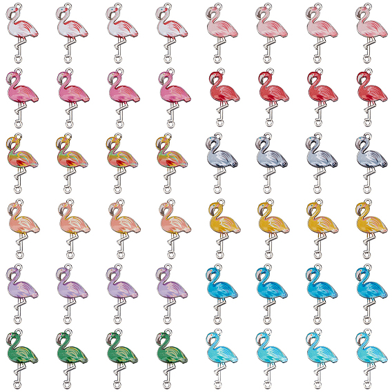 48шт 12 цветной эмалевый сплав подвески разъема, платина, в форме фламинго