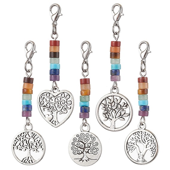 Подвески из сплава «Древо жизни», Чакра, натуральные смешанные драгоценные камни и застежки-когти омара, подвески для украшений сумок