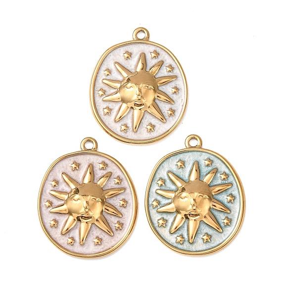 304 подвески из нержавеющей стали, с эмалью, овальные и солнечные подвески, реальный 18 k позолоченный, ионное покрытие (ip)