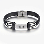 PU Leather Braided Cord Bracelets, with 304 Stainless Steel Finding, Rectangle with Cross