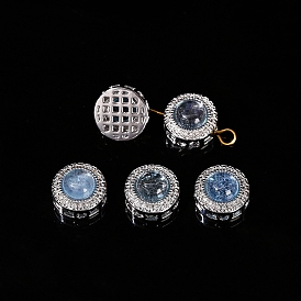 Natural Aquamarine Beads, Alloy Flat Round Beads, Platinum