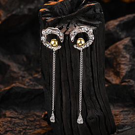 Asymmetrical Chain Tassel Earrings with Colorful Lava Design for Women