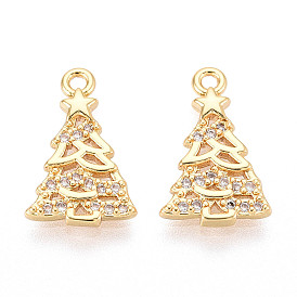 Латунные микропаве прозрачные подвески с фианитом, рождественская елка, без никеля 