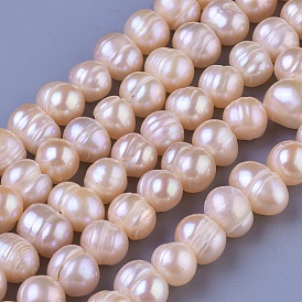 Natural Cultured Freshwater Pearl Beads Strands, Round, 7~8mm, Hole: 0.8mm, about 57pcs/strand, 14.37 inch