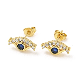 Eye Real 18K Gold Plated Brass Stud Earrings, with Cubic Zirconia