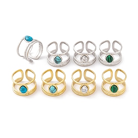Teardrop 304 Stainless Steel Open Cuff Rings, Synthetic Turquoise & Malachite Rings for Women