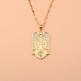 18K Gold Plated Virgin Mary Pendant Necklace with Zirconia Stones - Hip Hop Style Jewelry