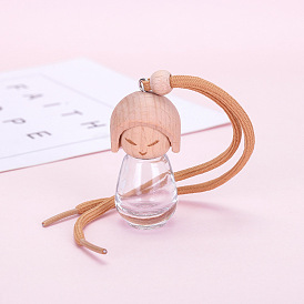 Car Air Freshener Doll Shape Glass Aromatherapy Oil Bottle Hanging Decoration.