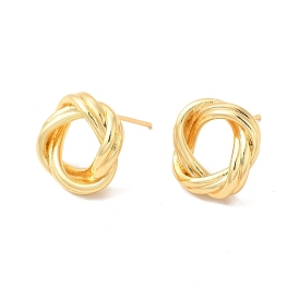 Rack Plating Brass Hollow Out Round Knot Stud Earrings for Women, Lead Free & Cadmium Free