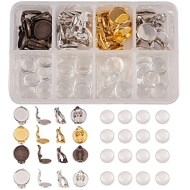 SUNNYCLUE DIY Earring Making Sets, with Brass Clip-on Earring Settings and Transparent Glass Cabochons
