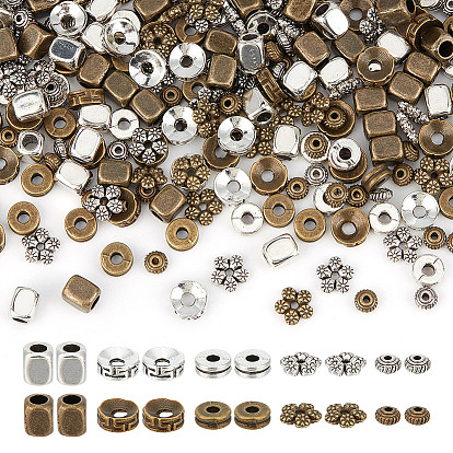 500шт 10 стили тибетский стиль сплава разделительные бусины наборы, цветок, рондель и кубовидный, разнообразные
