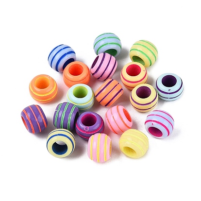 Spray Painted Opaque Acrylic European Beads, Large Hole Beads, Ribbed Rondelle