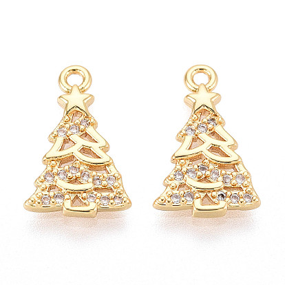 Латунные микропаве прозрачные подвески с фианитом, рождественская елка, без никеля 