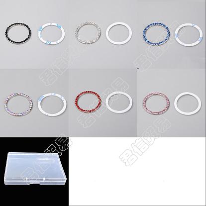 SUPERFINDINGS 18Pcs 6 Colors Self Adhesive Zinc Alloy with Rhinestone Car Stickers, Bling Auto Start Engine Ignition Button Knob Ring Silver Sticker, DIY Car Decorations, Flat Round