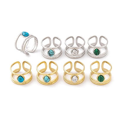Капля 304 открытые манжеты из нержавеющей стали, женские кольца с синтетической бирюзой и малахитом