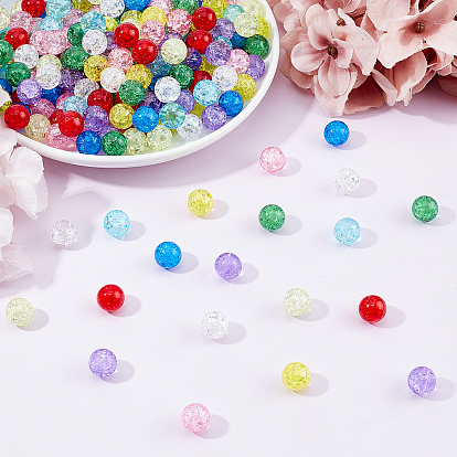 PandaHall Elite 270Pcs 9 Colors Transparent Crackle Glass Round Beads, No Hole