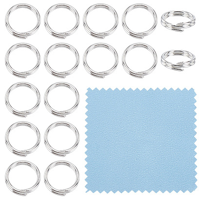 16шт. 925 Разъемные кольца из стерлингового серебра, кольца прыжок двойной петли, круглые кольца, 1 с тканью для полировки ПК