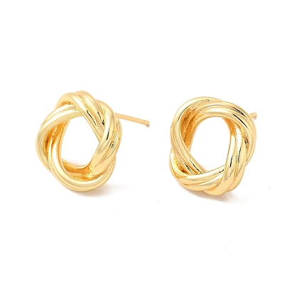 Rack Plating Brass Hollow Out Round Knot Stud Earrings for Women, Lead Free & Cadmium Free