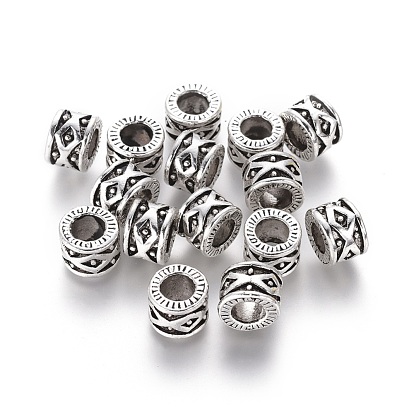 Tibetan Style Alloy European Large Hole Beads, Cadmium Free & Lead Free, Flat Round, 9.5x7mm, Hole: 5mm, about 430pcs/1000g
