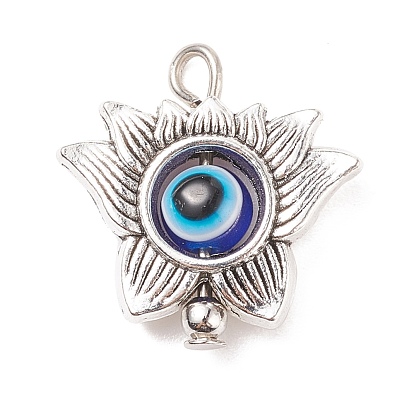Tibetan Style Alloy Pendants, with Evil Eye Resin Beads, Flower