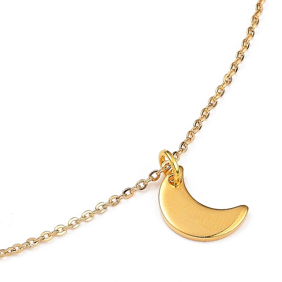 Pendant Necklaces, with Brass Cable Chains, 304 Stainless Steel Pendants & Lobster Claw Clasps, Moon