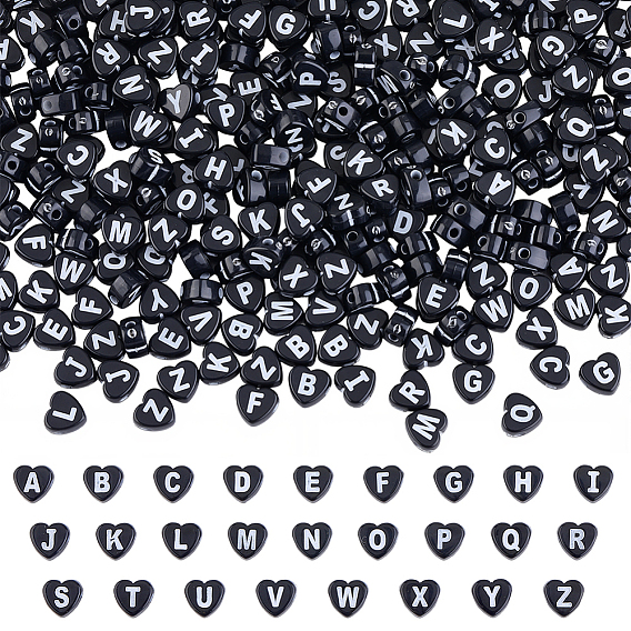 600 шт. Акриловые бусины в стиле ремесел, горизонтальное отверстие, сердце с письмом