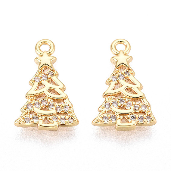Латунные микропаве прозрачные подвески с фианитом, рождественская елка, без никеля 