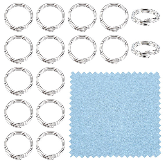 16шт. 925 Разъемные кольца из стерлингового серебра, кольца прыжок двойной петли, круглые кольца, 1 с тканью для полировки ПК