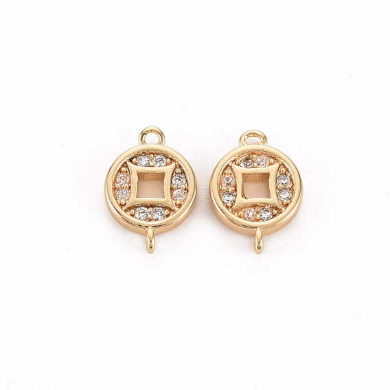 Brass Micro Pave Clear Cubic Zirconia Link Connectors, Nickel Free, Copper Cash