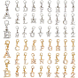 52Pcs 2 Colors Alloy Rhinestone Pendant Decorations, with Lobster Claw Clasps, Letter A~Z