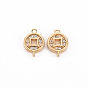 Brass Micro Pave Clear Cubic Zirconia Link Connectors, Nickel Free, Copper Cash