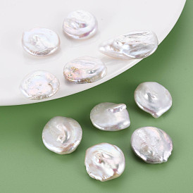 Natural Keshi Pearl Beads, Cultured Freshwater Pearl, No Hole/Undrilled, Flat Round
