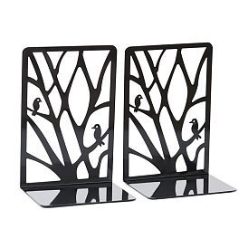 Non-Skid Iron Bookend Display Stands, Desktop Heavy Duty Metal Book Stopper for Shelves, Teachers' Day, L-Shape with Hollow Tree