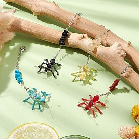 Подвески из бисера в виде муравья, натуральные и синтетические драгоценные камни и застежки-клешни из сплава для украшений сумок