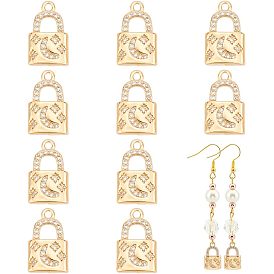 Brass Rhinestone Pendants, Padlock with Moon & Star