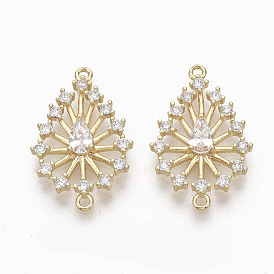 Brass Micro Pave Clear Cubic Zirconia Links, Nickel Free, Teardrop, Real 18K Gold Plated