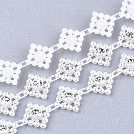 ABS Plastic Imitation Pearl Beaded Trim Garland Strand, Great for Door Curtain, Wedding Decoration DIY Material, with Rhinestone, Rhombus