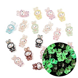 Светящиеся бусины из смоляной эмали, кролик с бантом, с блеском порошок, светится в темноте