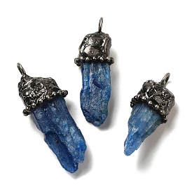 Raw Rough Natural Kyanite Pendants, Prism Charms with Antique Silver Tone Brass Findings