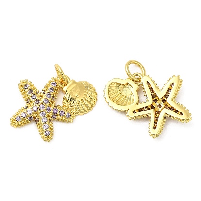 Brass Micro Pave Cubic Zirconia Pendants, Starfish