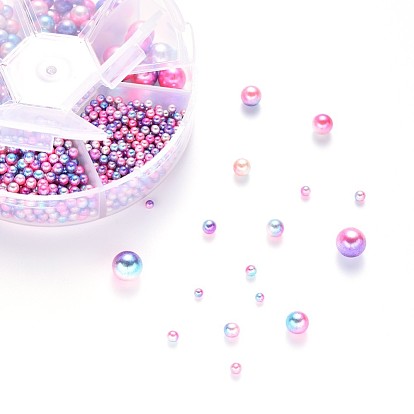 Rainbow Acrylic Imitation Pearl Beads, Gradient Mermaid Pearl Beads, No Hole, Round