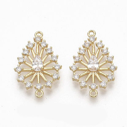 Brass Micro Pave Clear Cubic Zirconia Links, Nickel Free, Teardrop, Real 18K Gold Plated