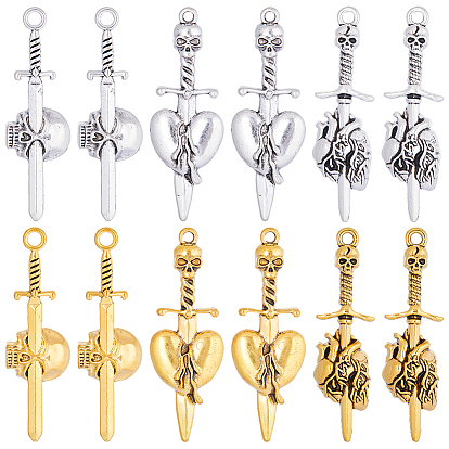 36 шт 6 стиль тибетского сплава большие подвески, меч с подвеской в виде черепа/сердца