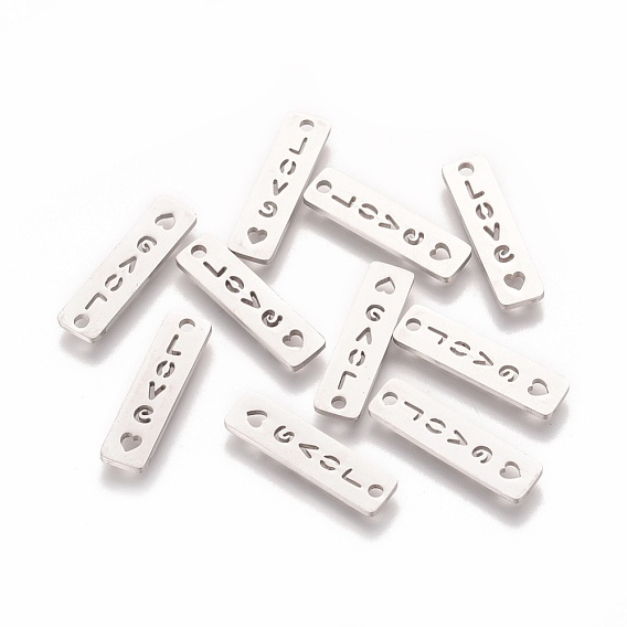 201 Stainless Steel Pendants, Rectangle with Word Love