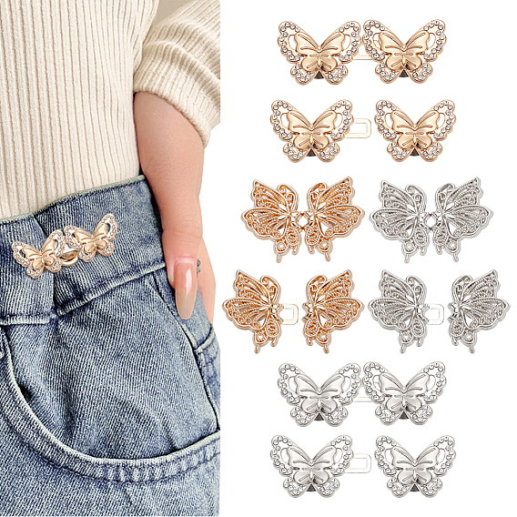 8 наборы 4 стили бабочка сплав регулируемые джинсовые пуговицы булавки, подтяжка талии, со стразами, швейные застежки для аксессуаров к одежде